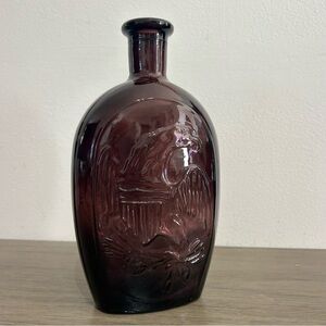 Vtg Figural Amethyst Purple Swirl Flask Bottle Eagle Lady Liberty Glass Wheaton